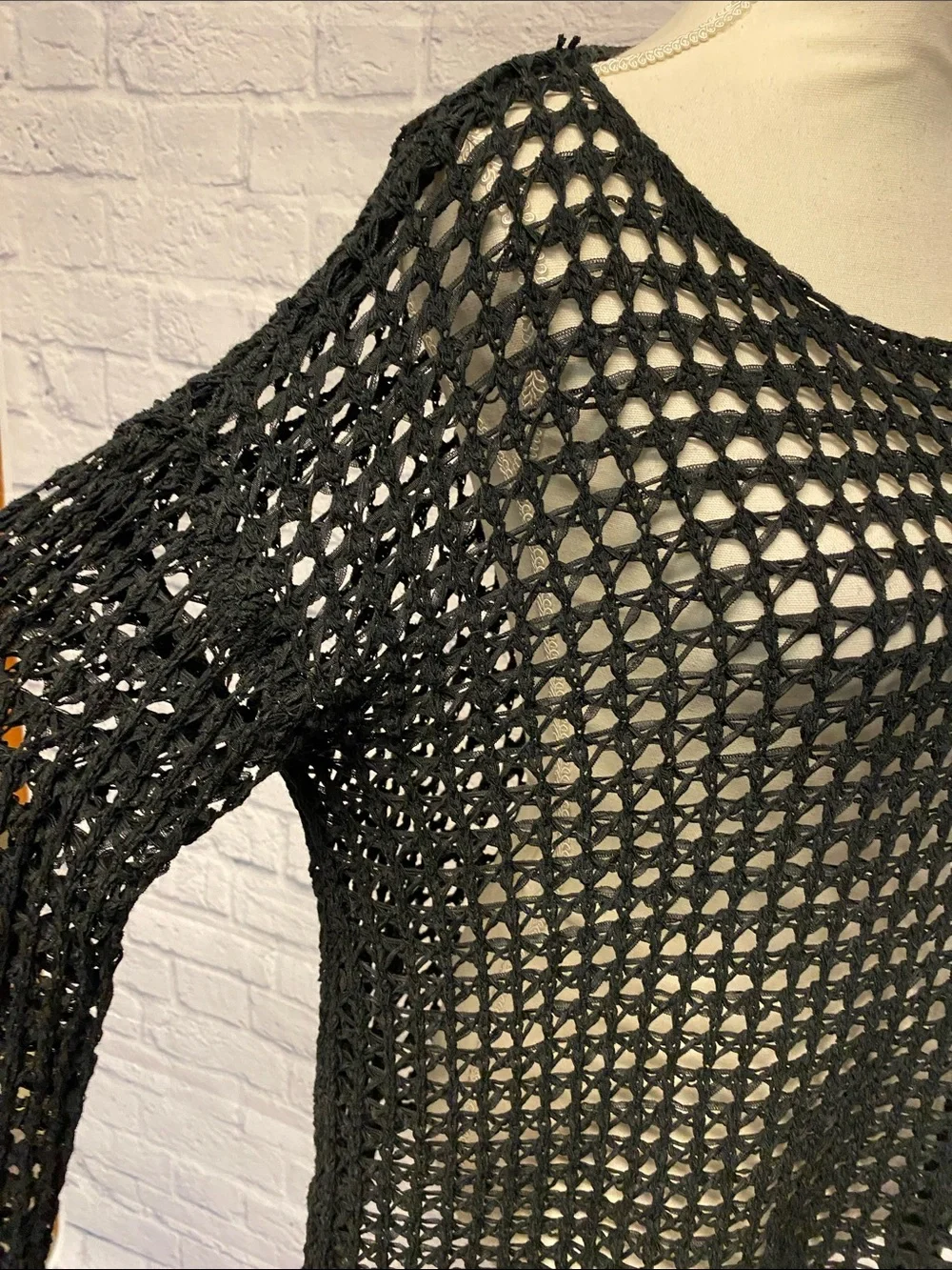 Vici Black Open-Weave Crochet Pullover Oversized Dolman Sweater Size S/M